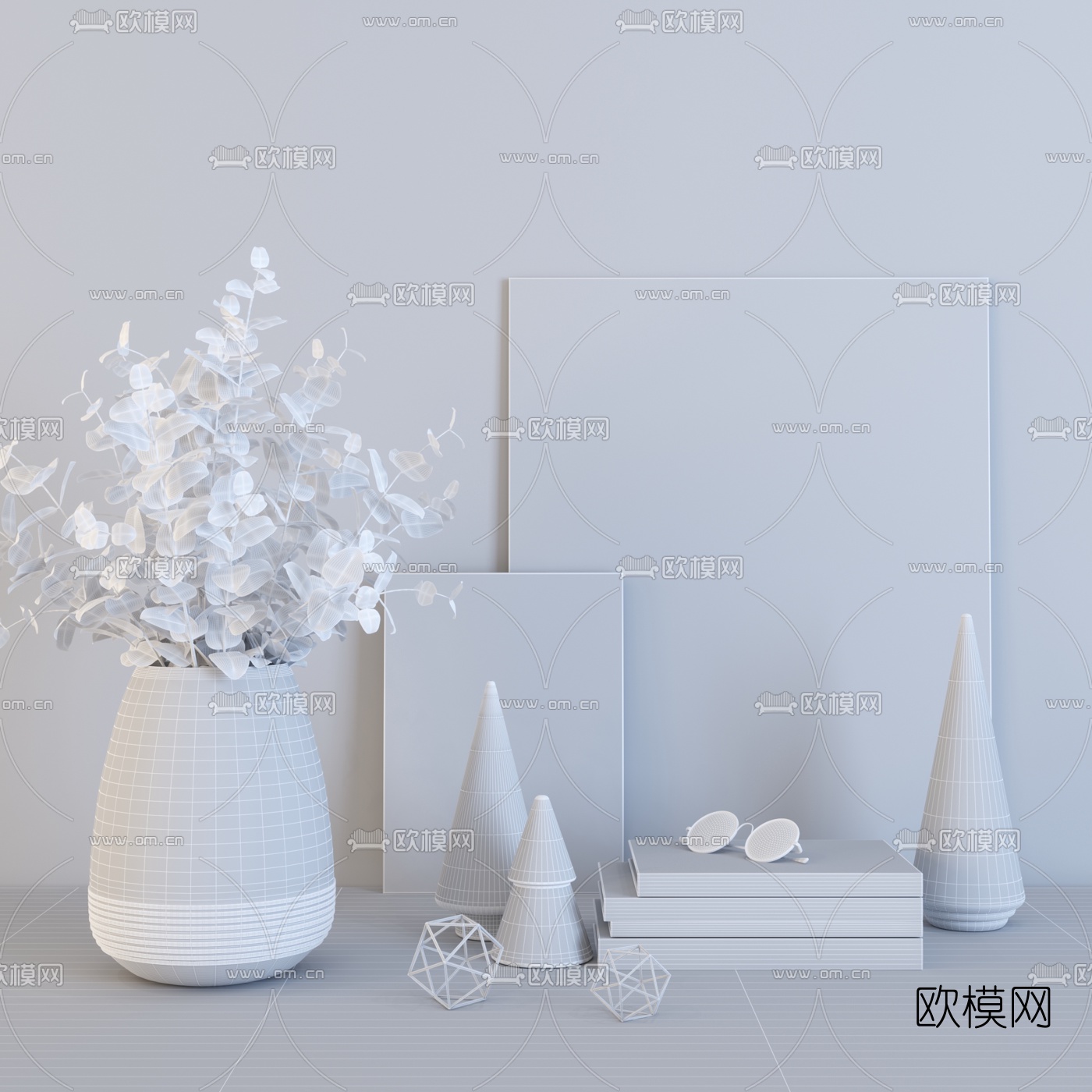 现代花瓶插花挂画摆件组合3d模型