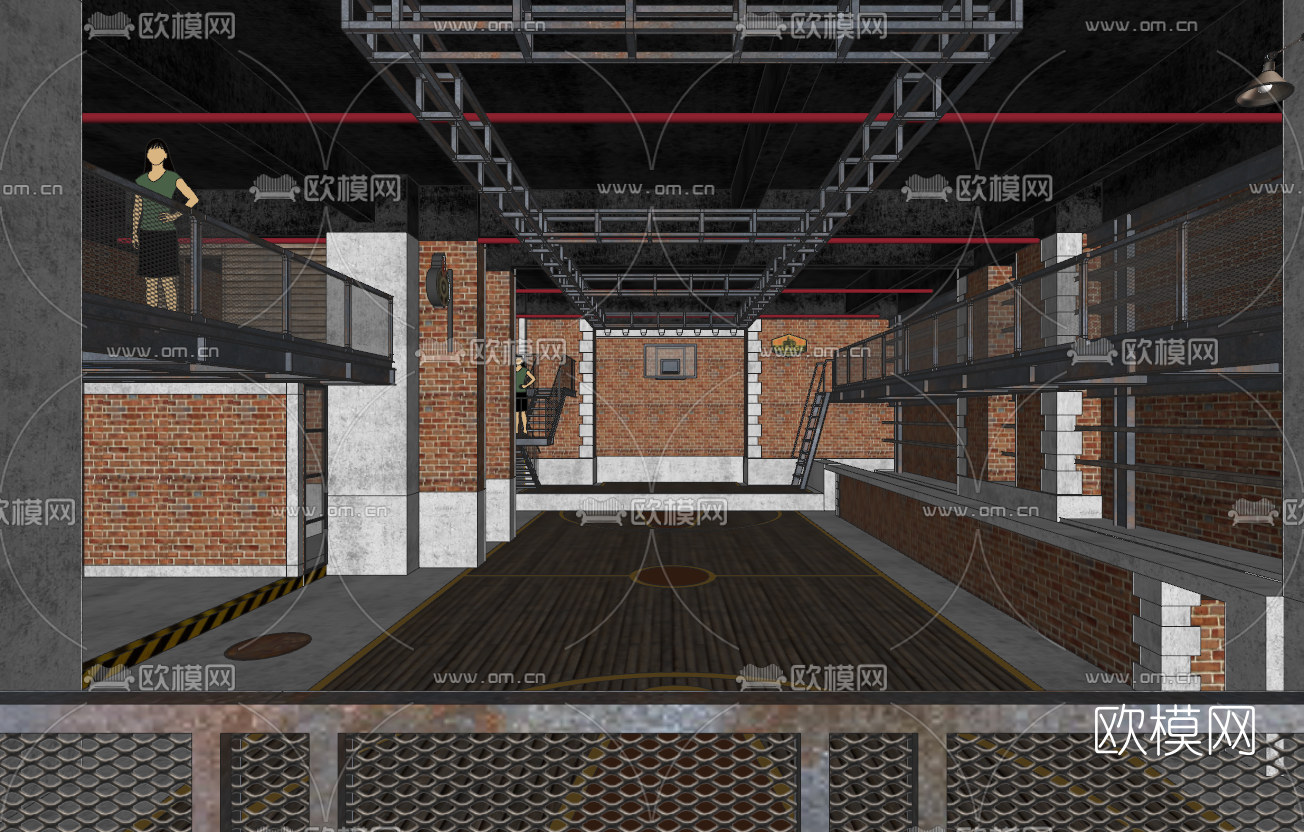 工业风街头篮球嘻哈主题酒吧su模型下载（渲染图8）