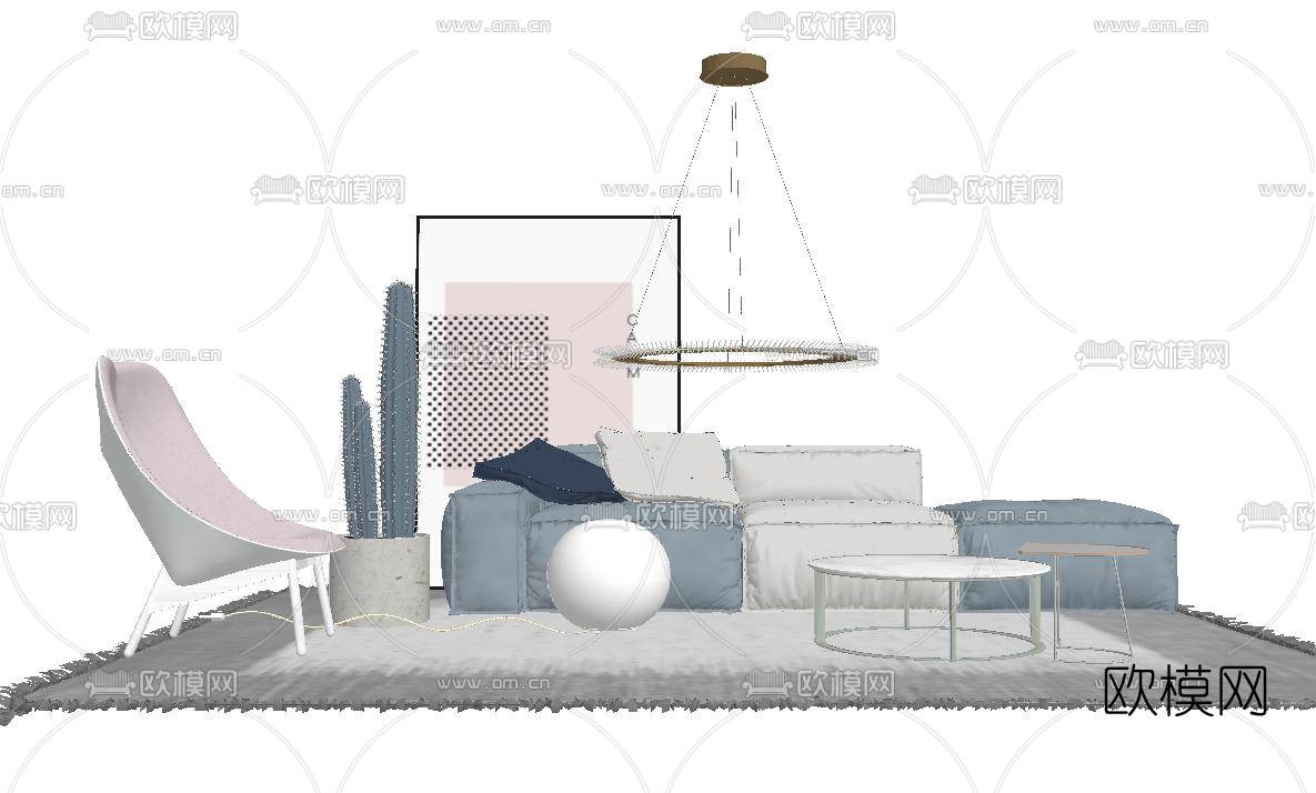 北欧布艺沙发组合su模型下载