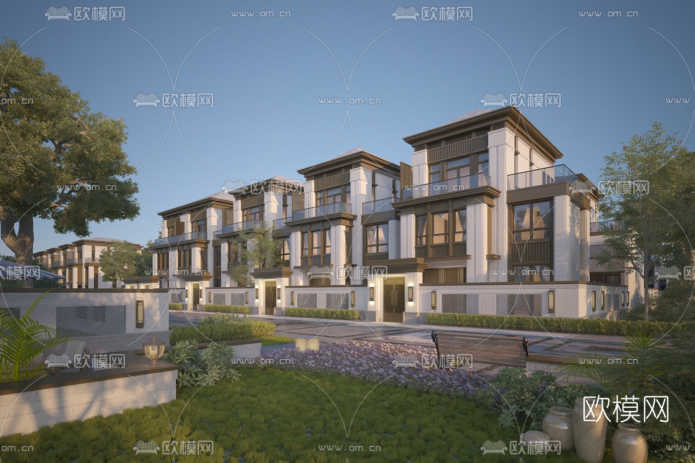 现代联排别墅外观3d模型下载