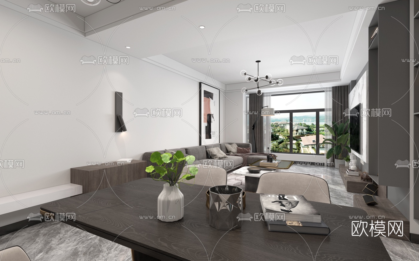 现代客厅餐厅3d模型