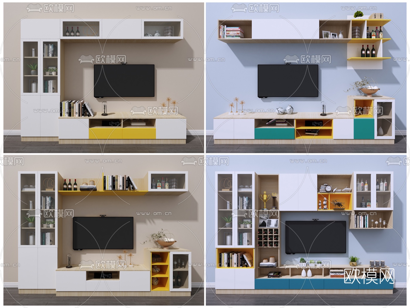 北欧实木组合式电视柜3d模型下载（渲染图1）