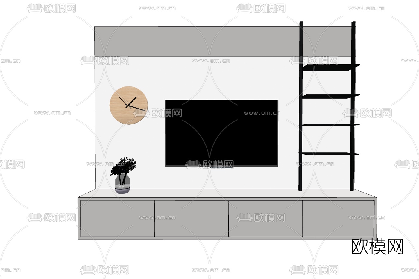 现代实木电视柜免费su模型下载