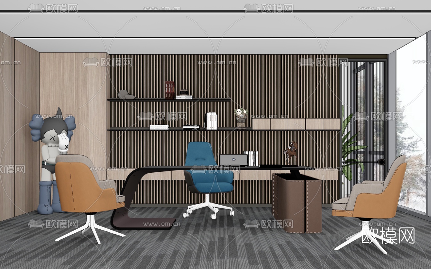 现代总经理办公室su模型下载（渲染图2）