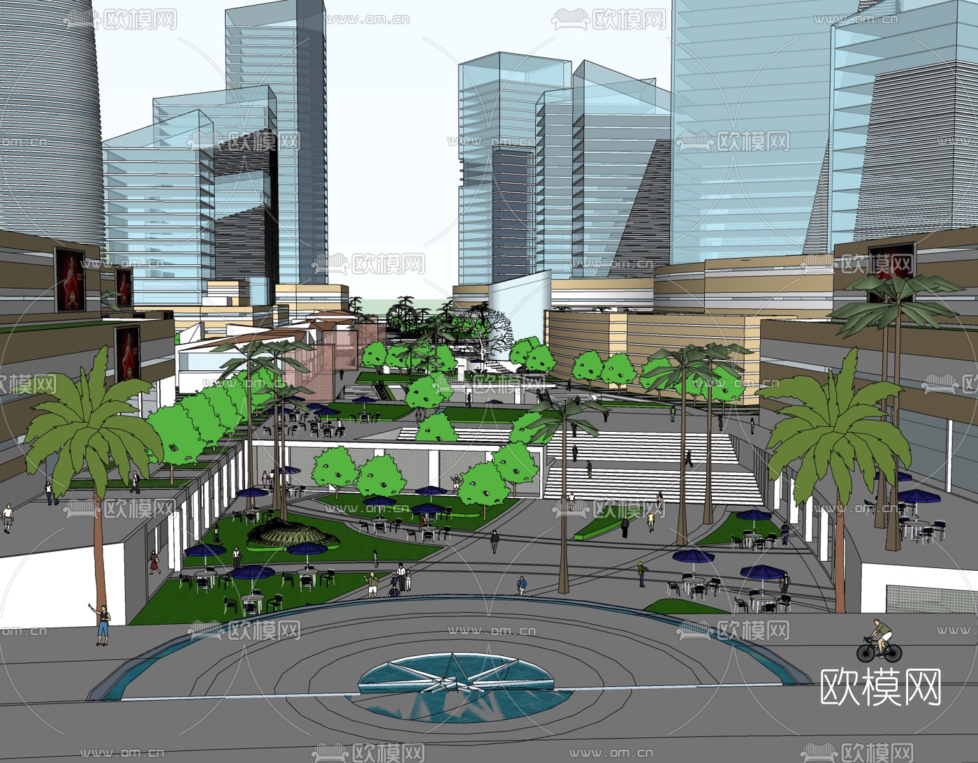 现代商业街免费su模型下载