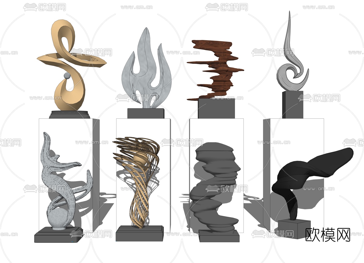 现代抽象雕塑摆件组合su模型下载
