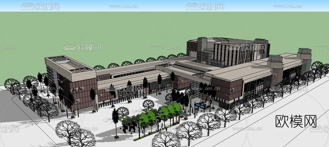 现代商业街免费su模型下载