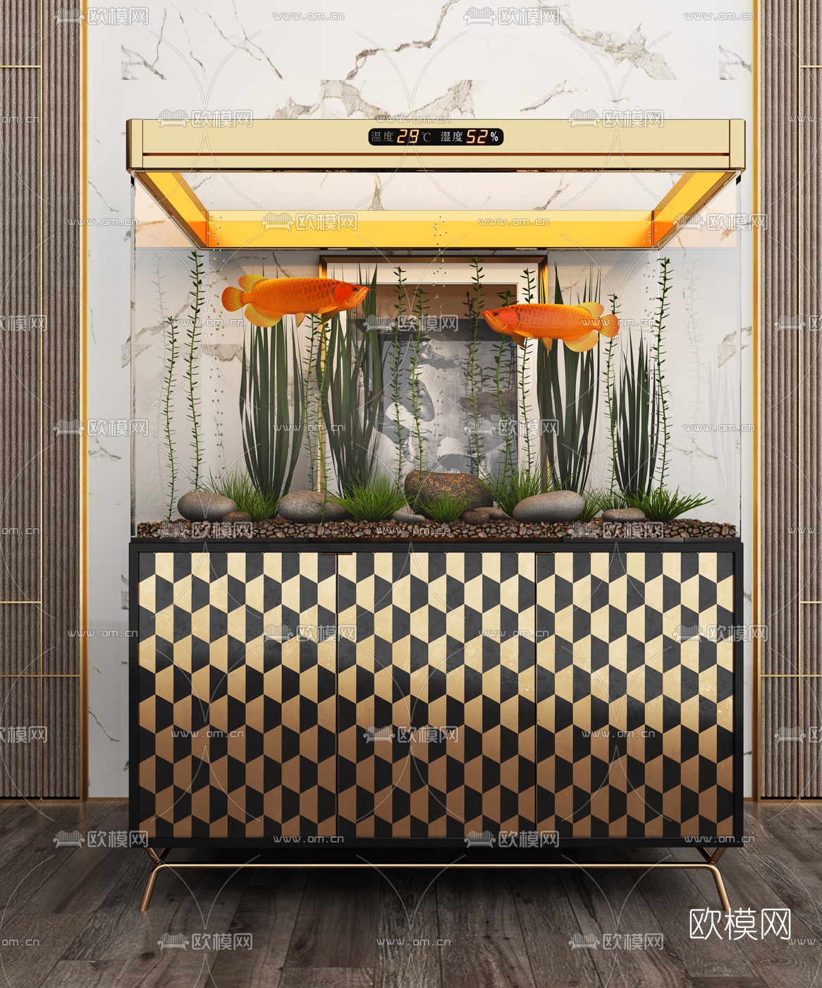 现代鱼缸水族箱3d模型下载