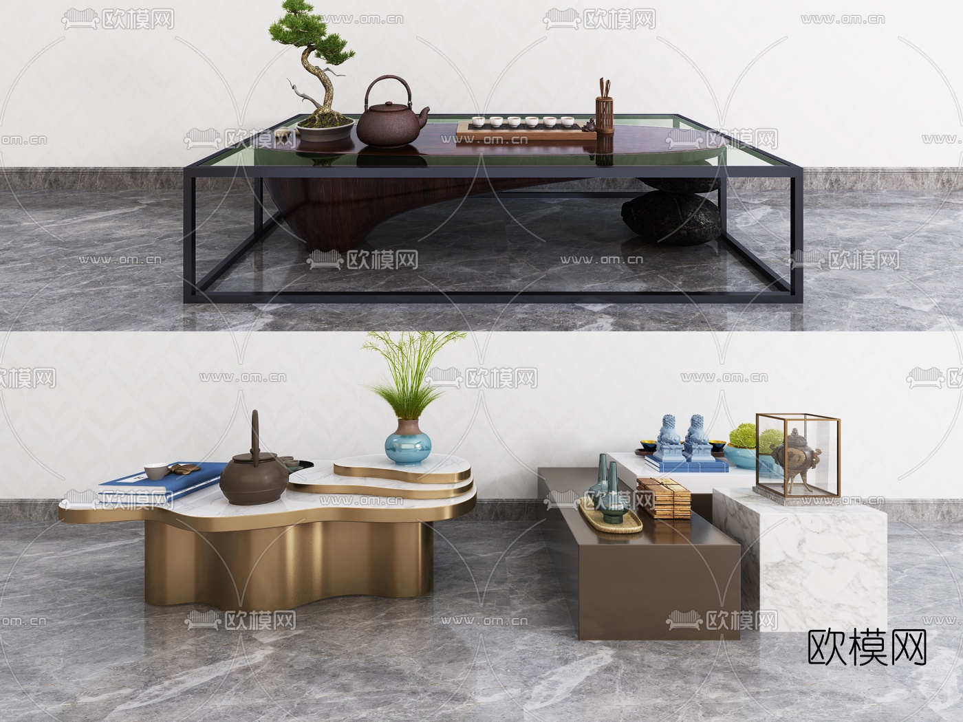 新中式金属茶几3d模型