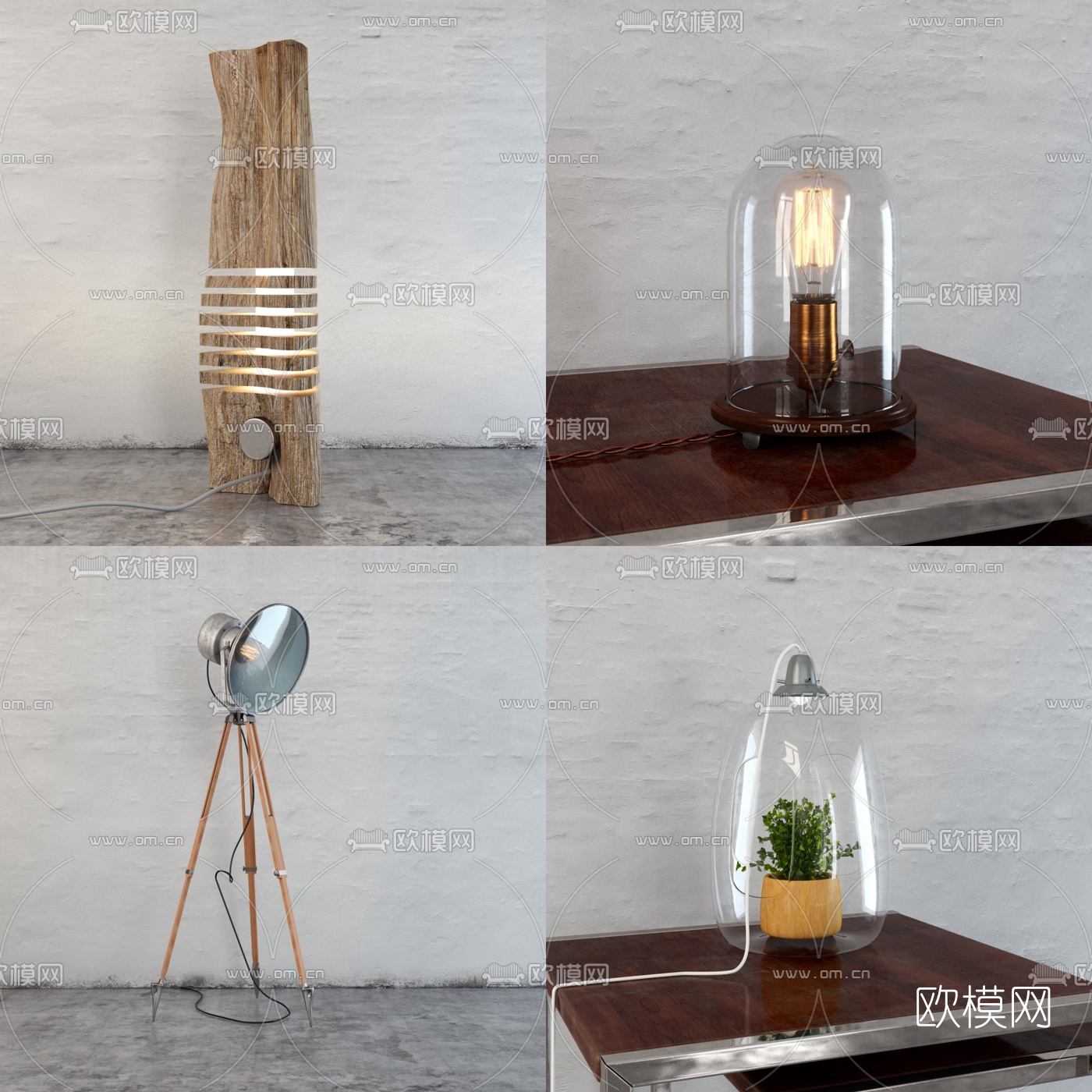 工业风灯泡台灯3d模型下载