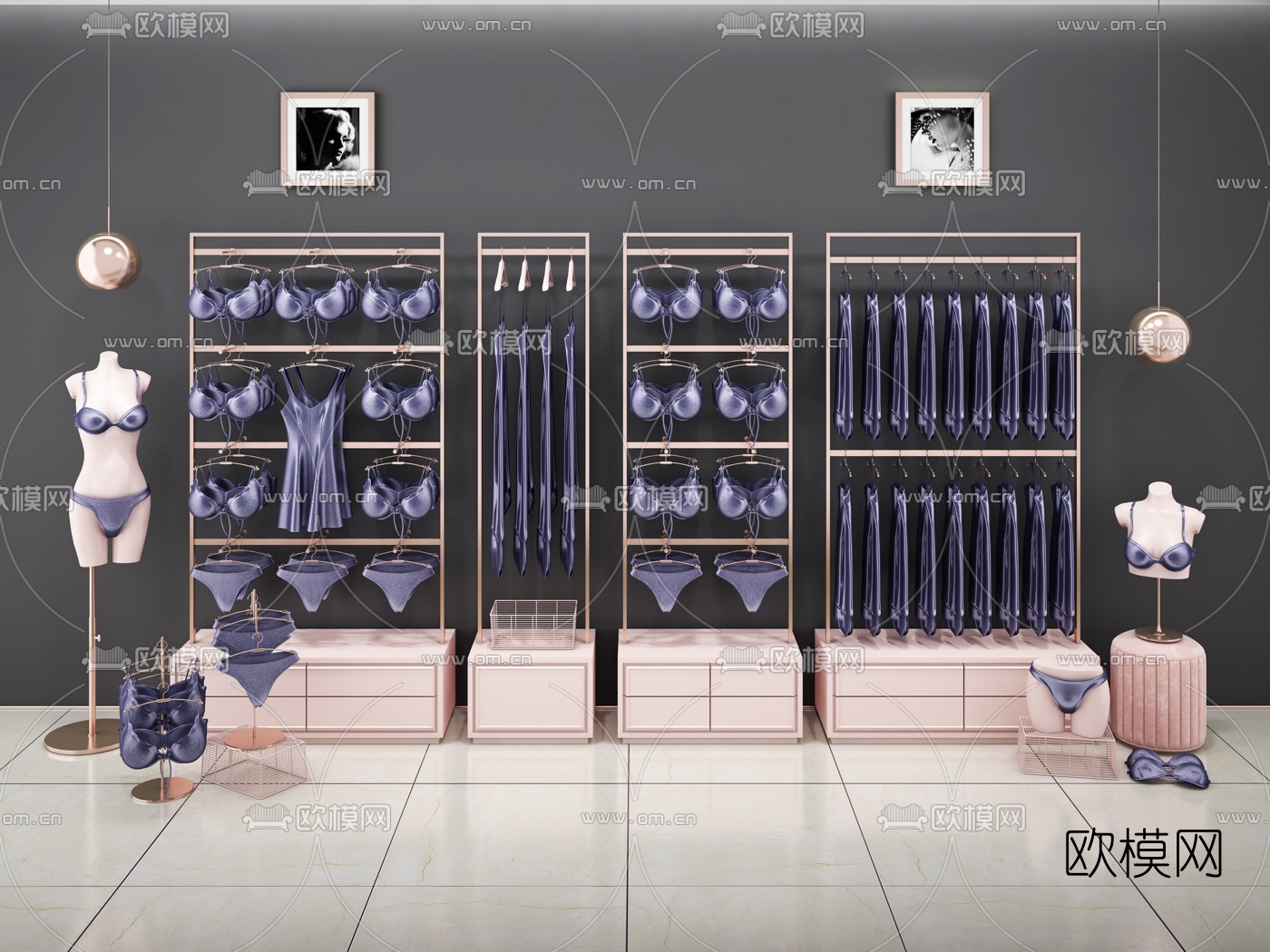 现代内衣睡衣展柜货架3d模型