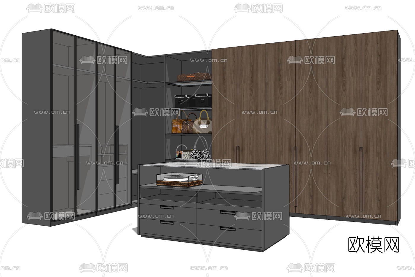 现代实木衣柜免费su模型下载
