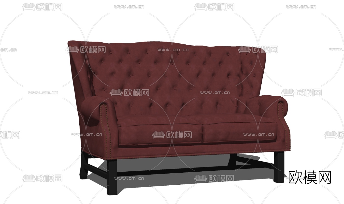 简欧皮革双人沙发su模型下载