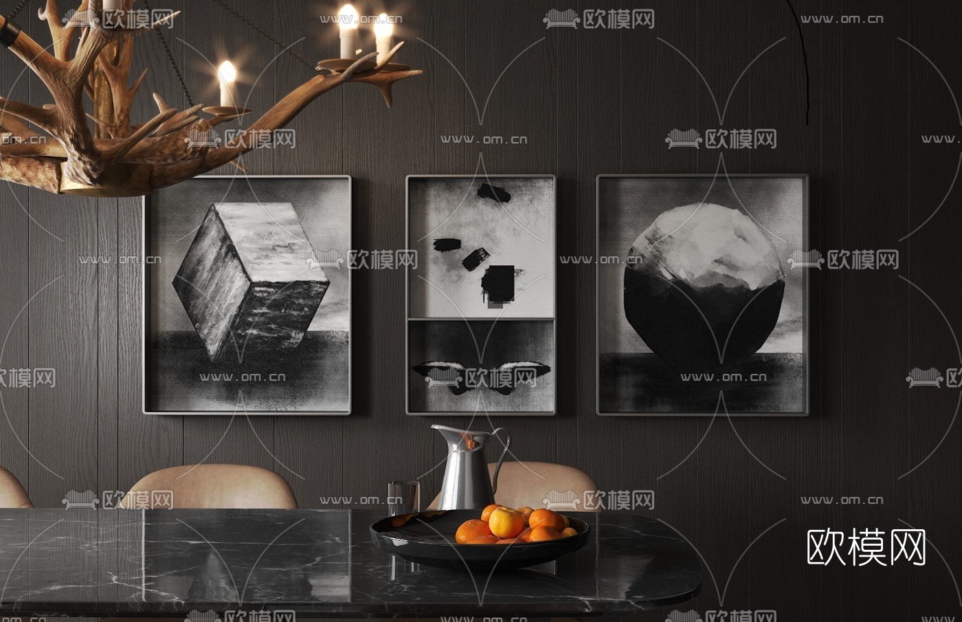 北欧条形餐桌椅3d模型