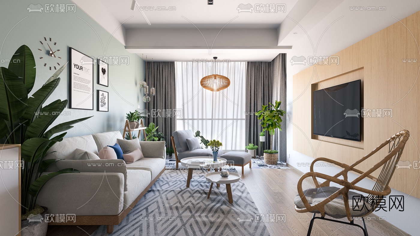 北欧风格客厅3d模型下载（渲染图3）