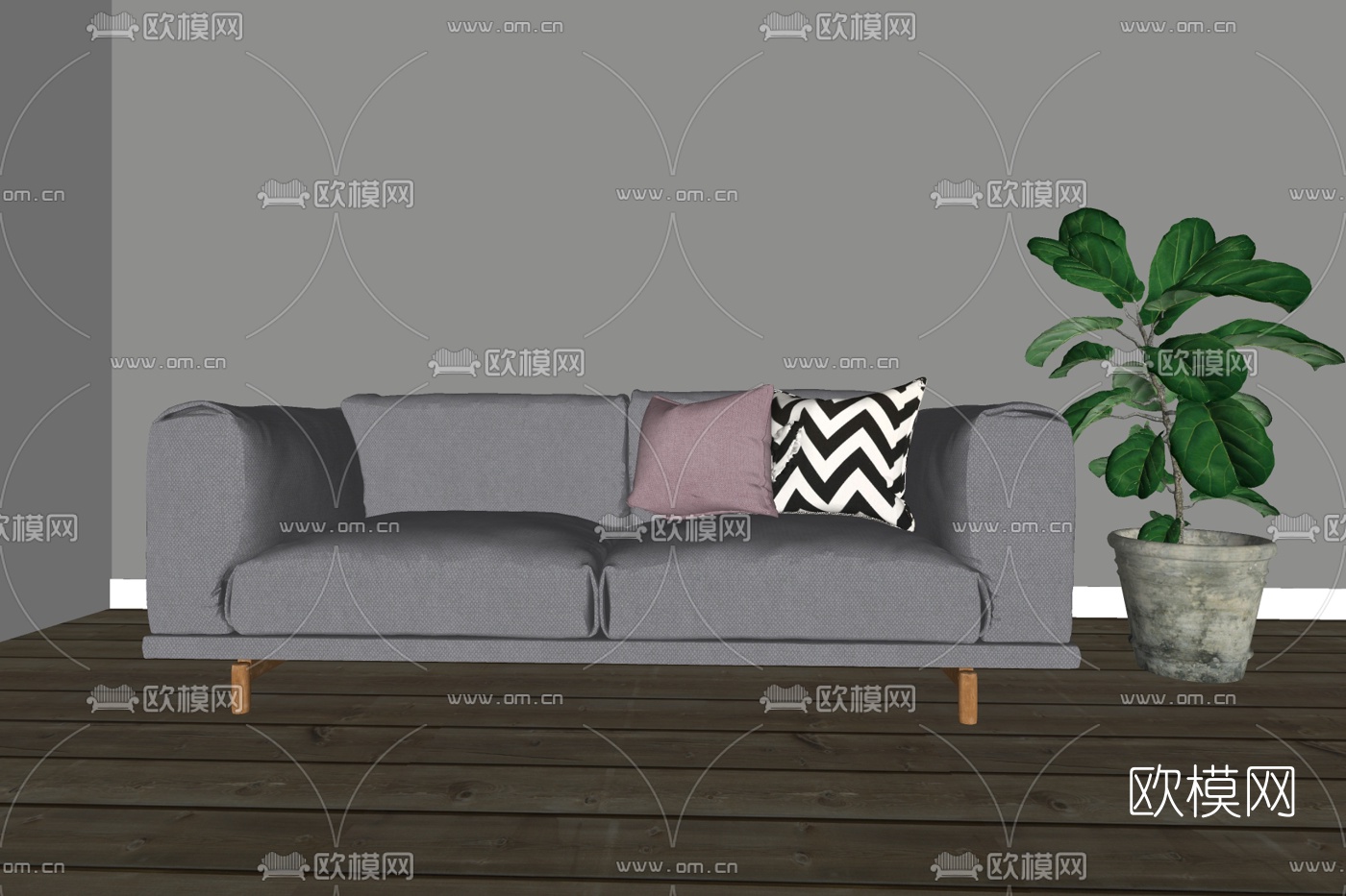现代布艺双人沙发免费su模型下载