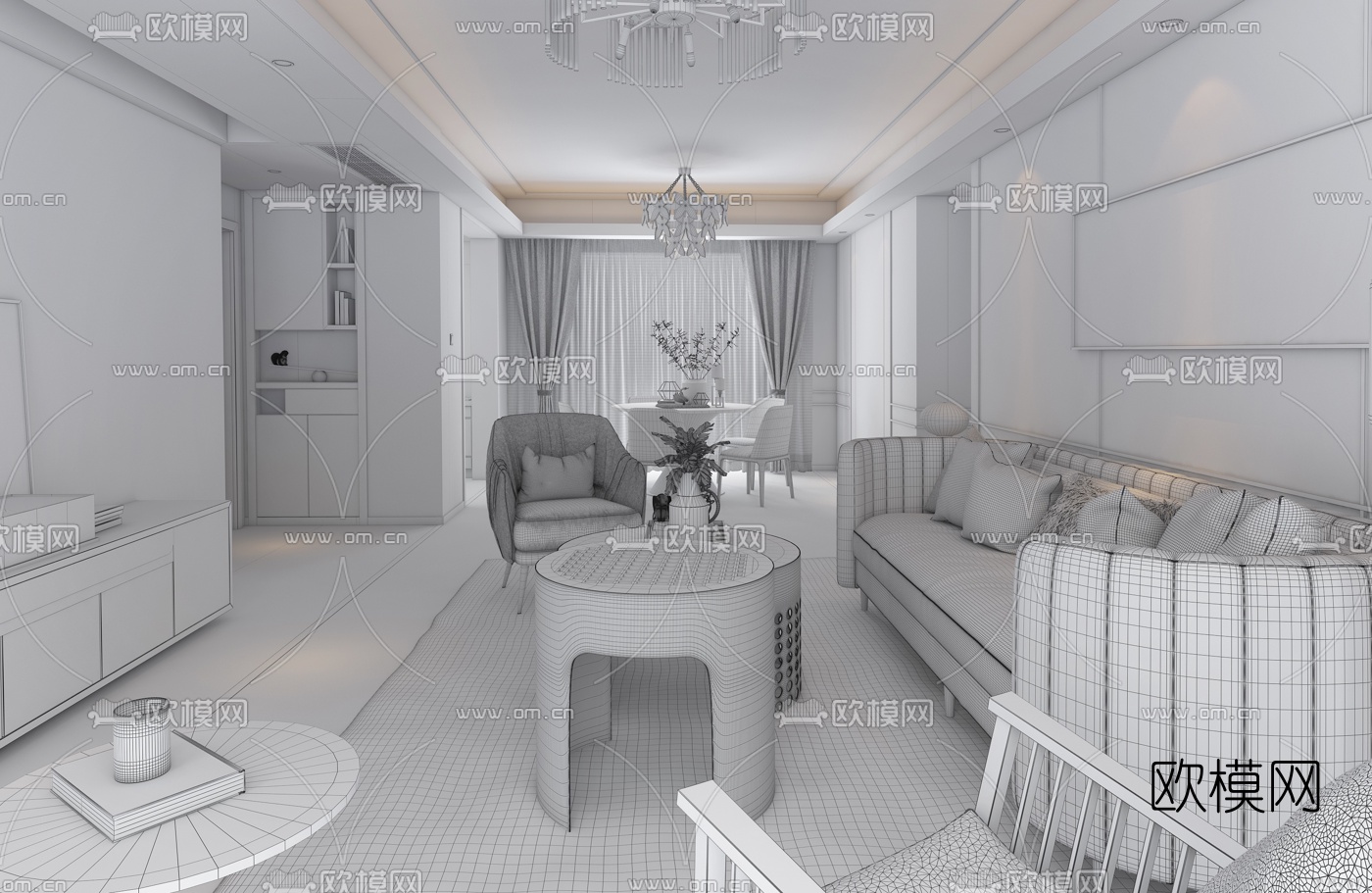 毕梁挺设计 现代客厅餐厅3d模型