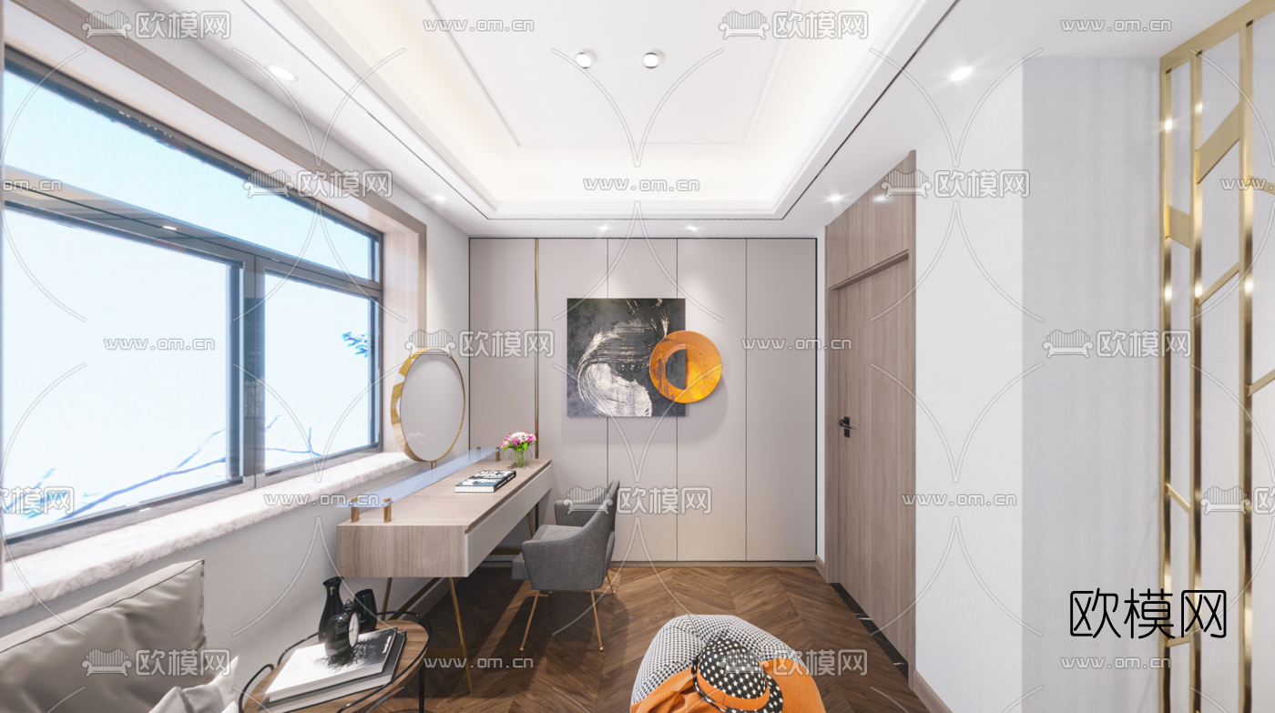 现代书房卧室cr全景3d模型