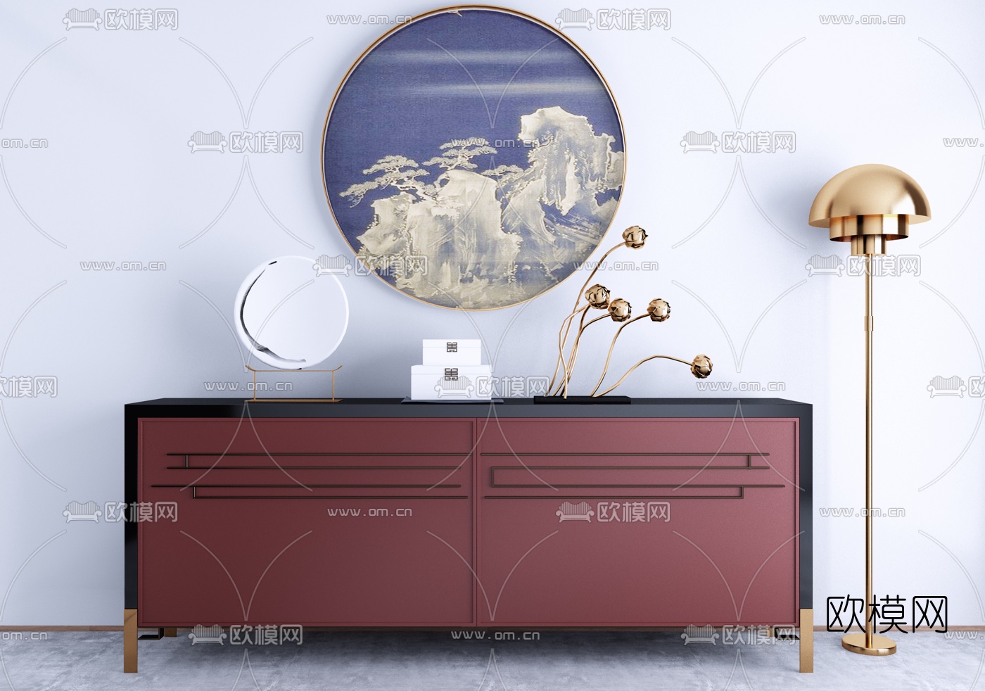 新中式实木端景柜3d模型