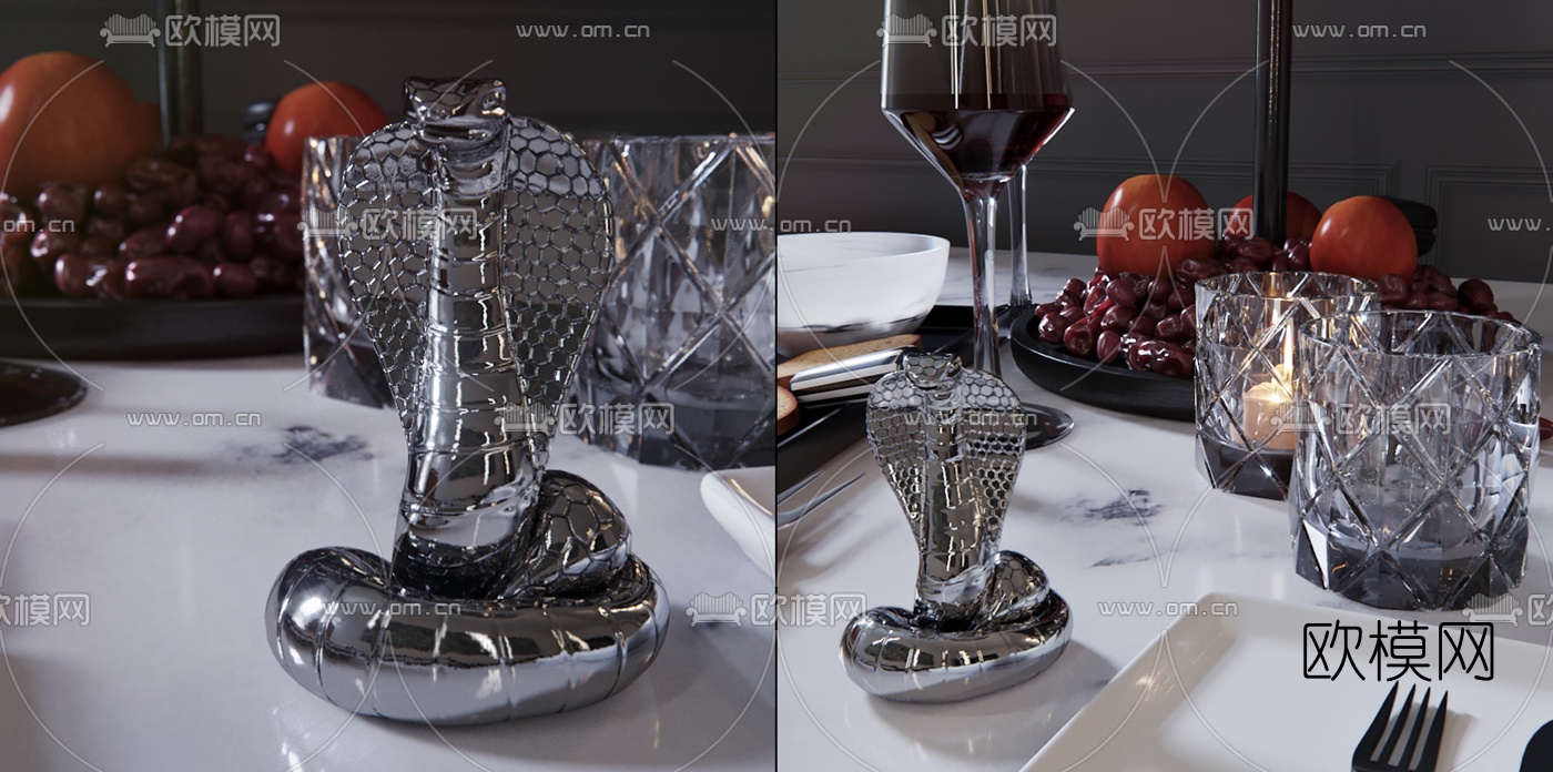 现代酒杯餐具面包甜点3d模型