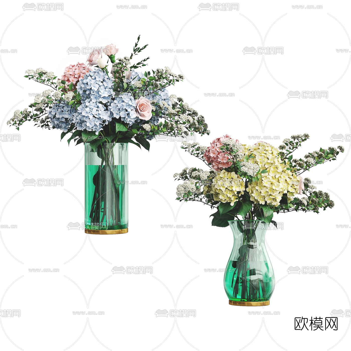 现代玻璃花瓶花卉3d模型