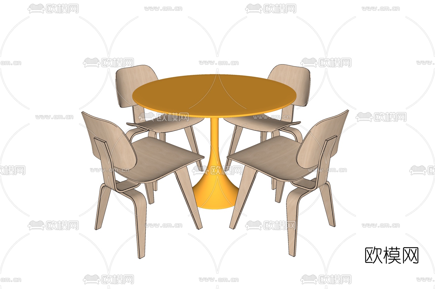 现代圆形餐桌椅免费su模型下载
