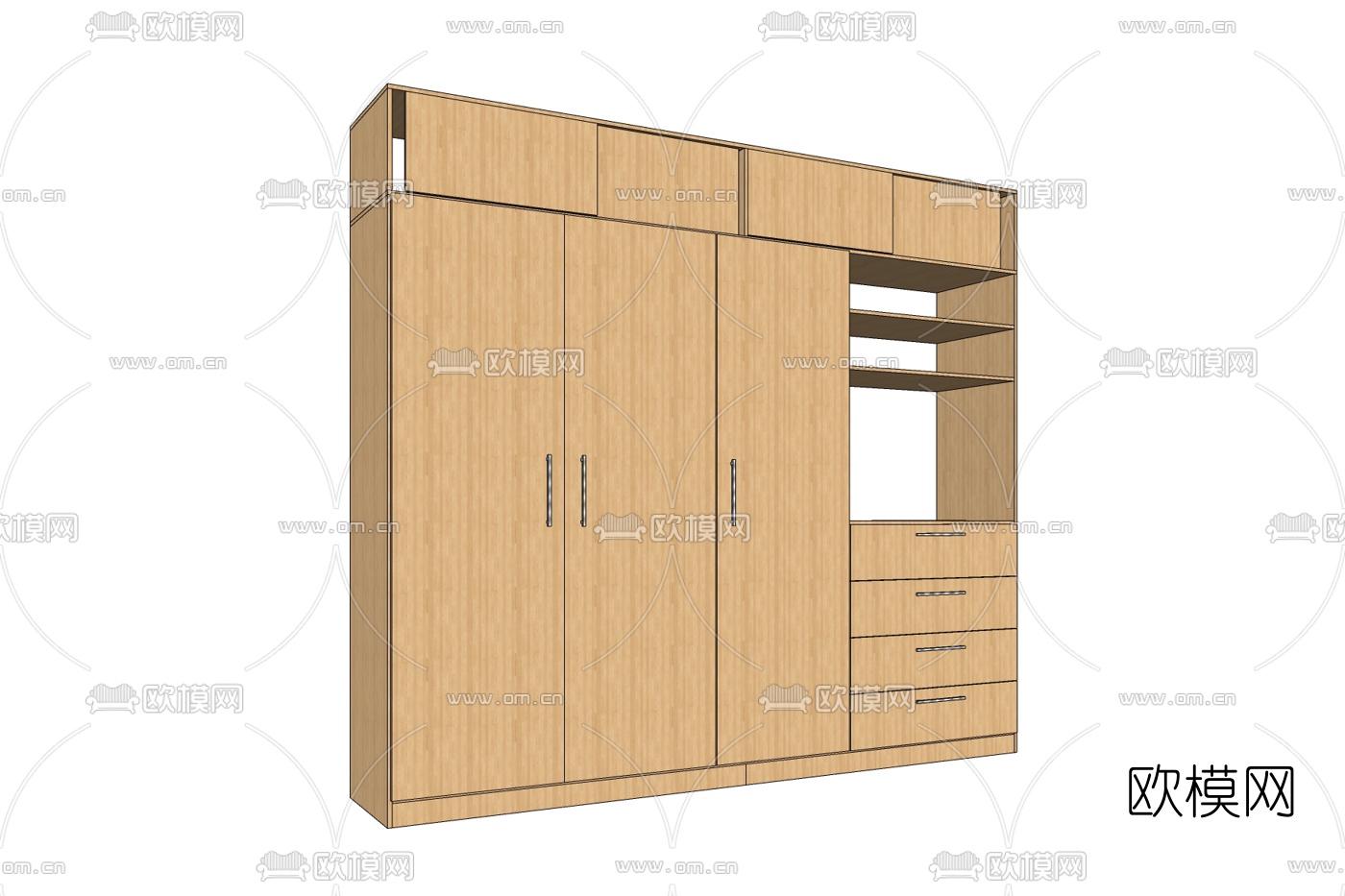 现代实木衣柜免费su模型下载