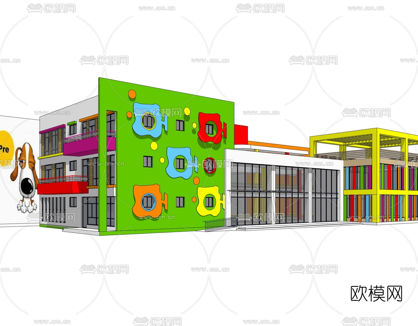 现代幼儿园免费su模型下载（渲染图1）