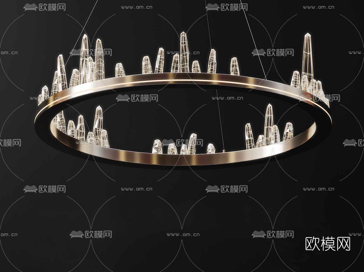 新中式金属水晶装饰灯3d模型下载（渲染图2）