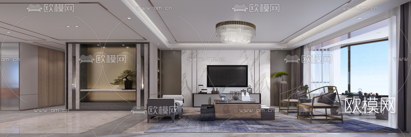 新中式客厅餐厅玄关3d模型
