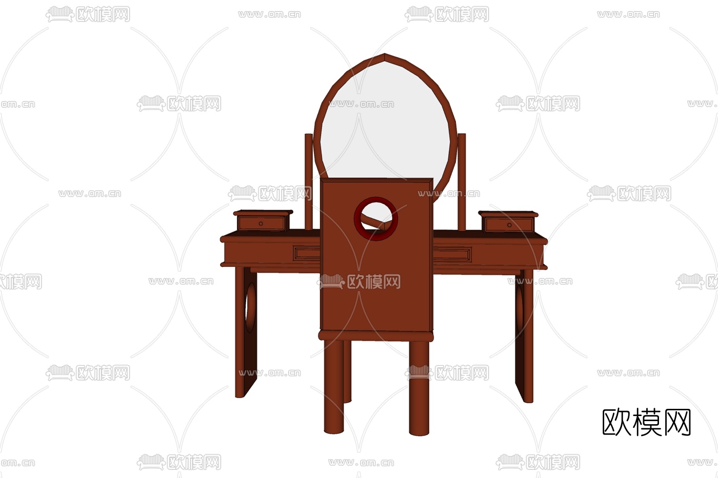 中式实木梳妆台免费su模型下载