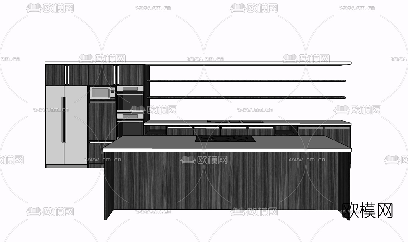 现代实木橱柜免费su模型下载