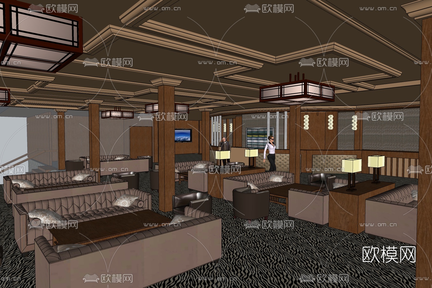 新中式办公休息区免费su模型下载