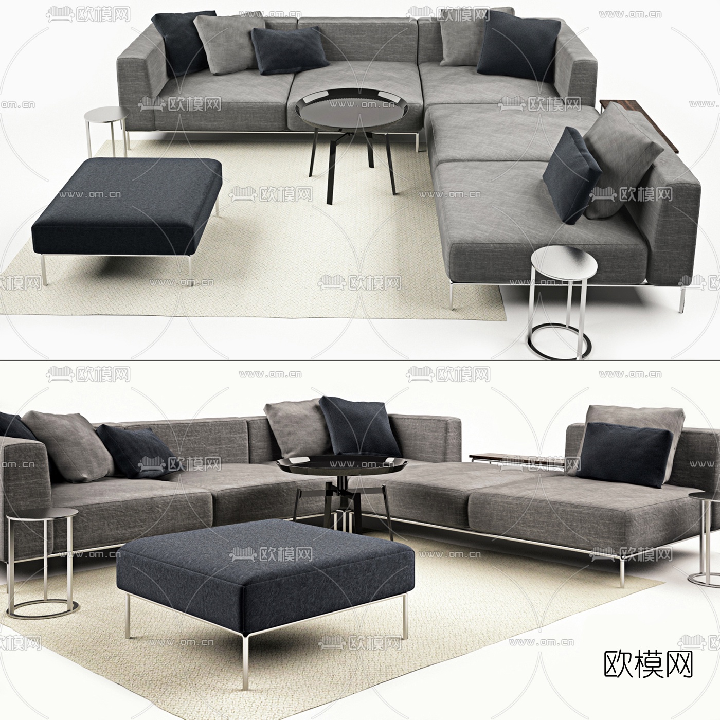 现代布艺转角沙发3d模型