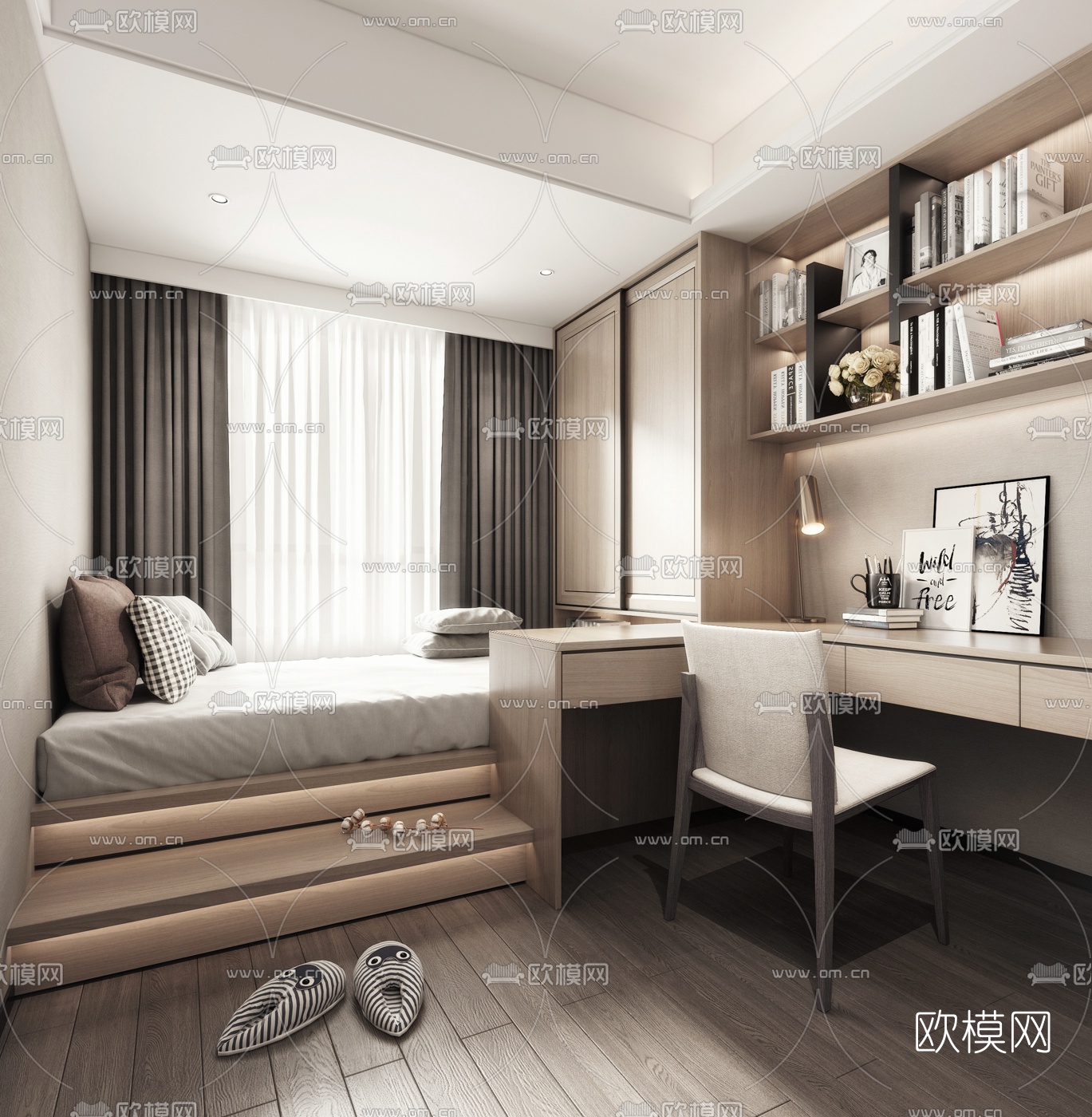 现代榻榻米书房3d模型