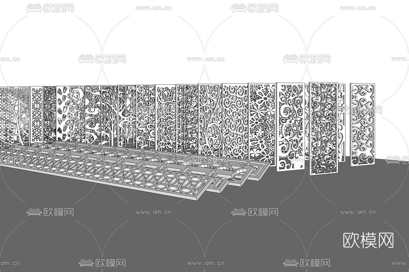 欧式雕花隔断屏风免费su模型下载