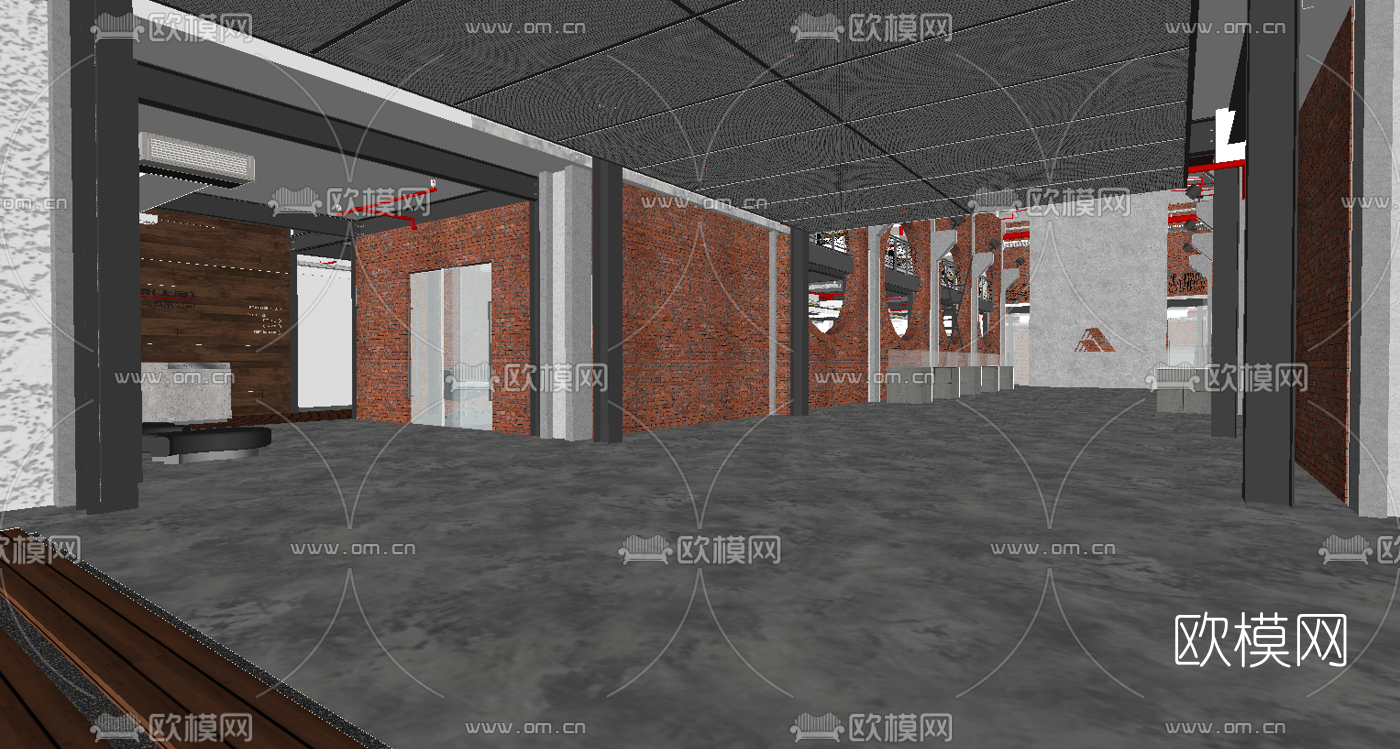 工业风敞开式办公区su模型下载（渲染图2）