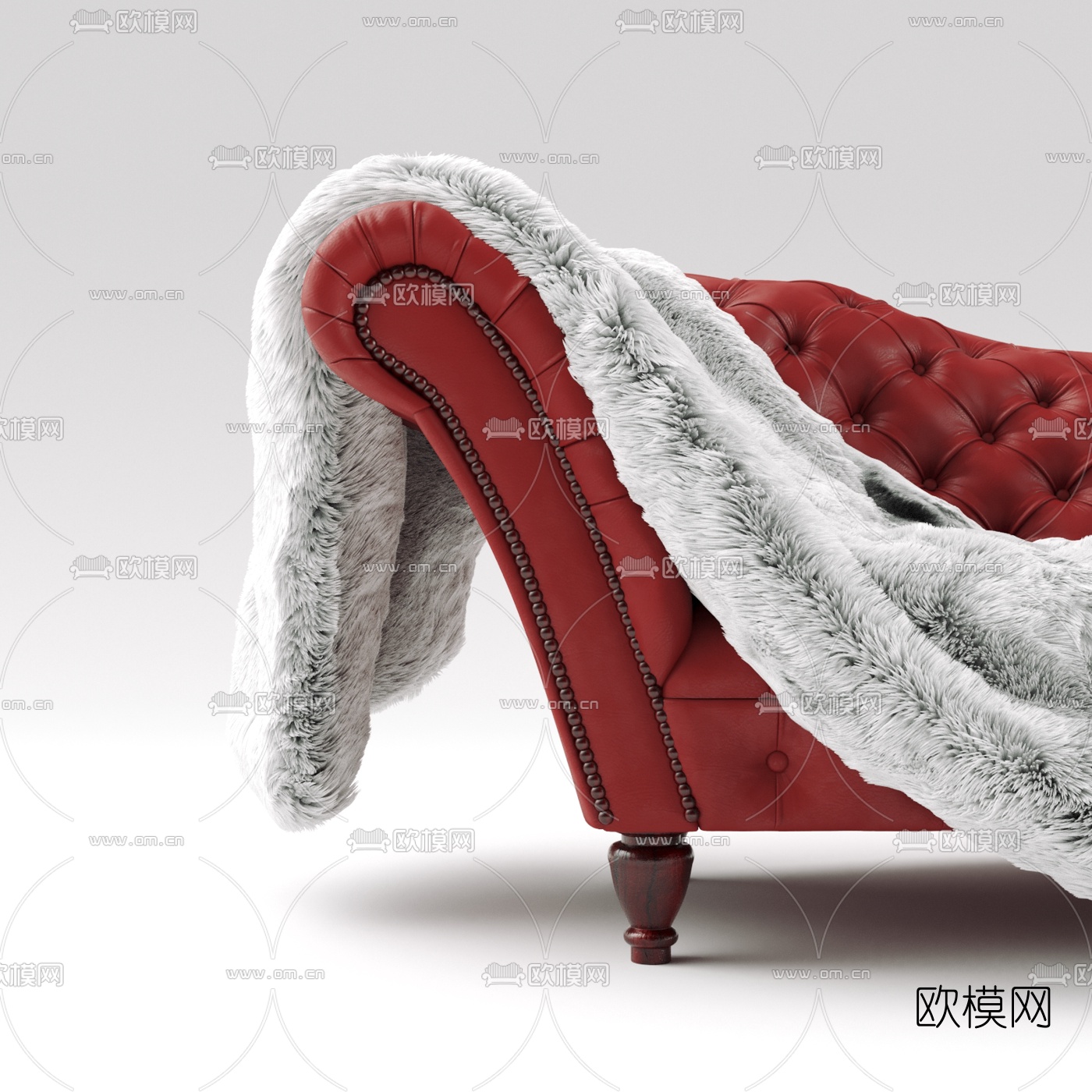 美式皮革双人沙发3d模型下载（渲染图7）