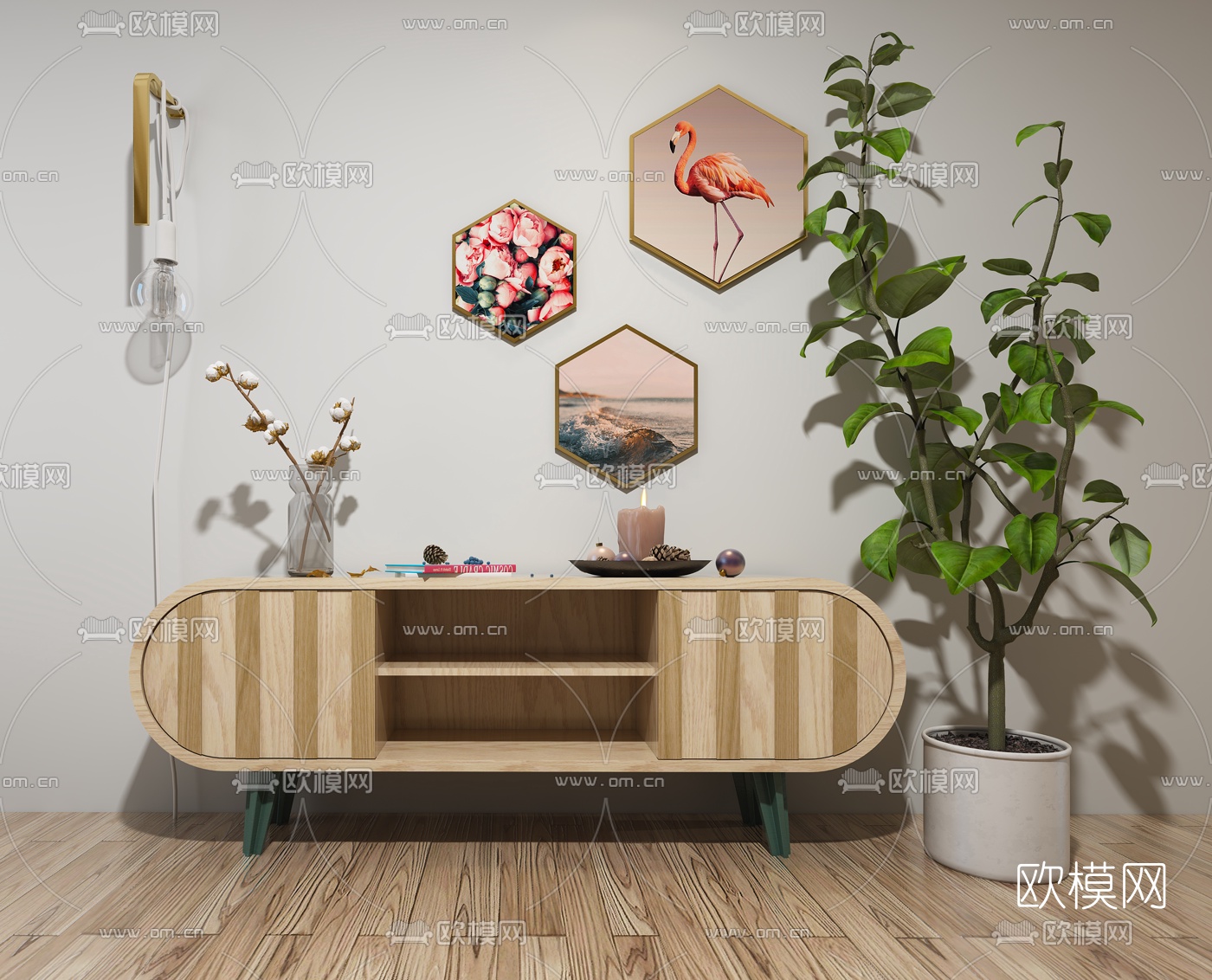 北欧原木电视柜3d模型下载