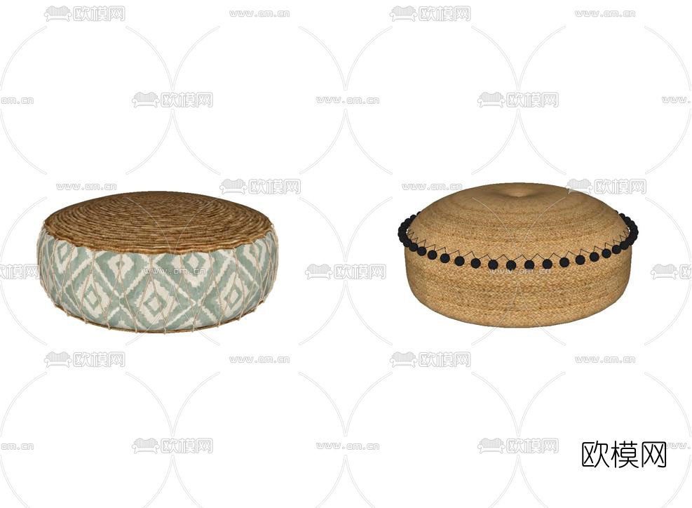 现代藤编圆凳组合su模型下载