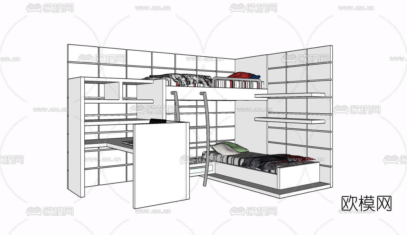 现代高低床免费su模型下载