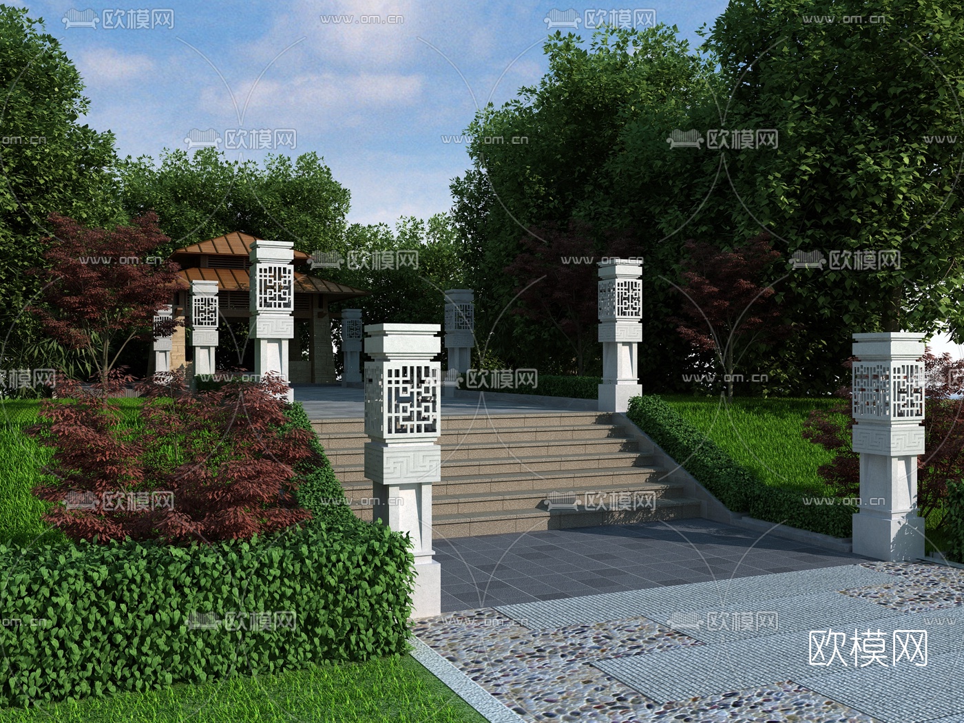 新中式凉亭园林景观3d模型