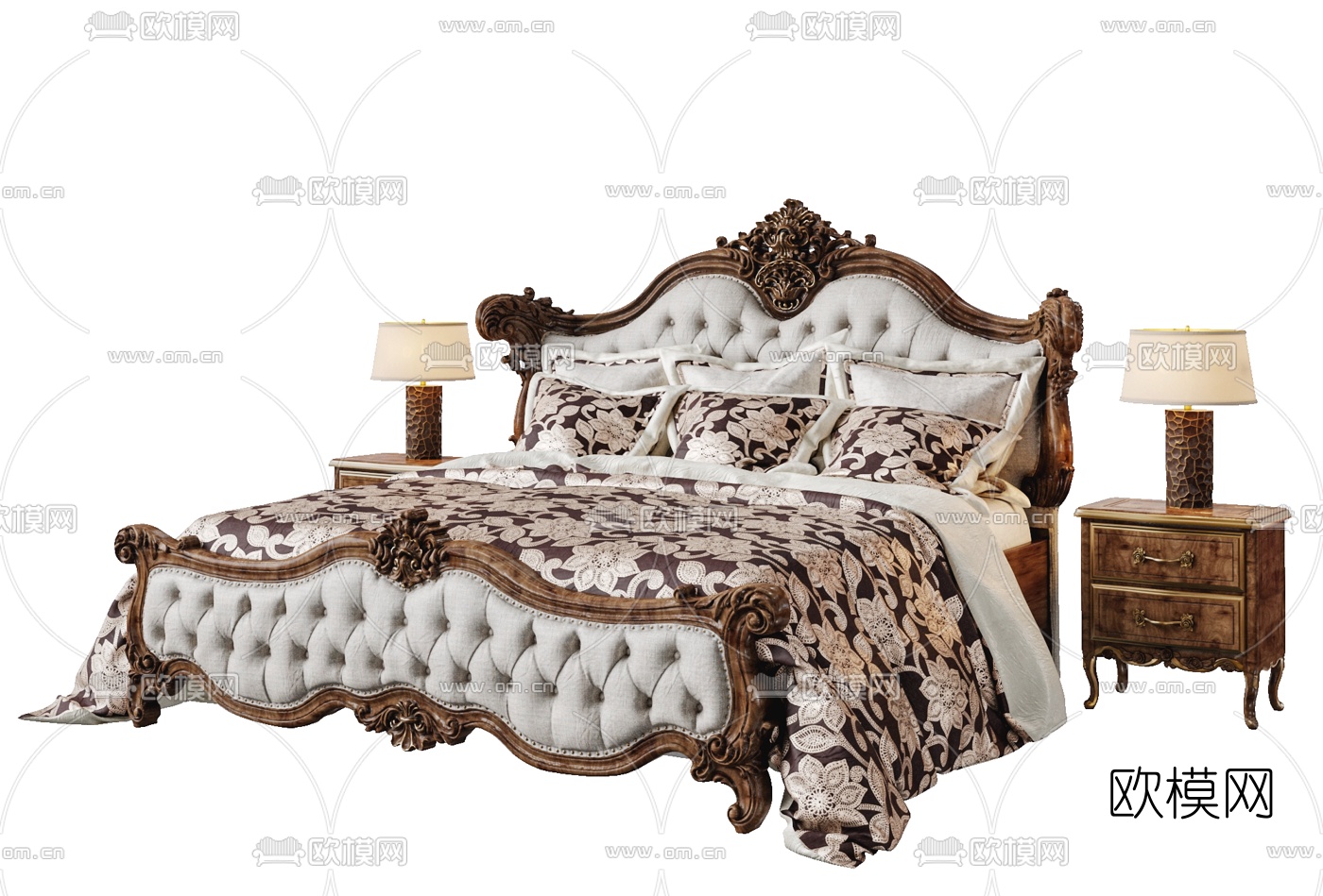 欧式雕花双人床3d模型下载