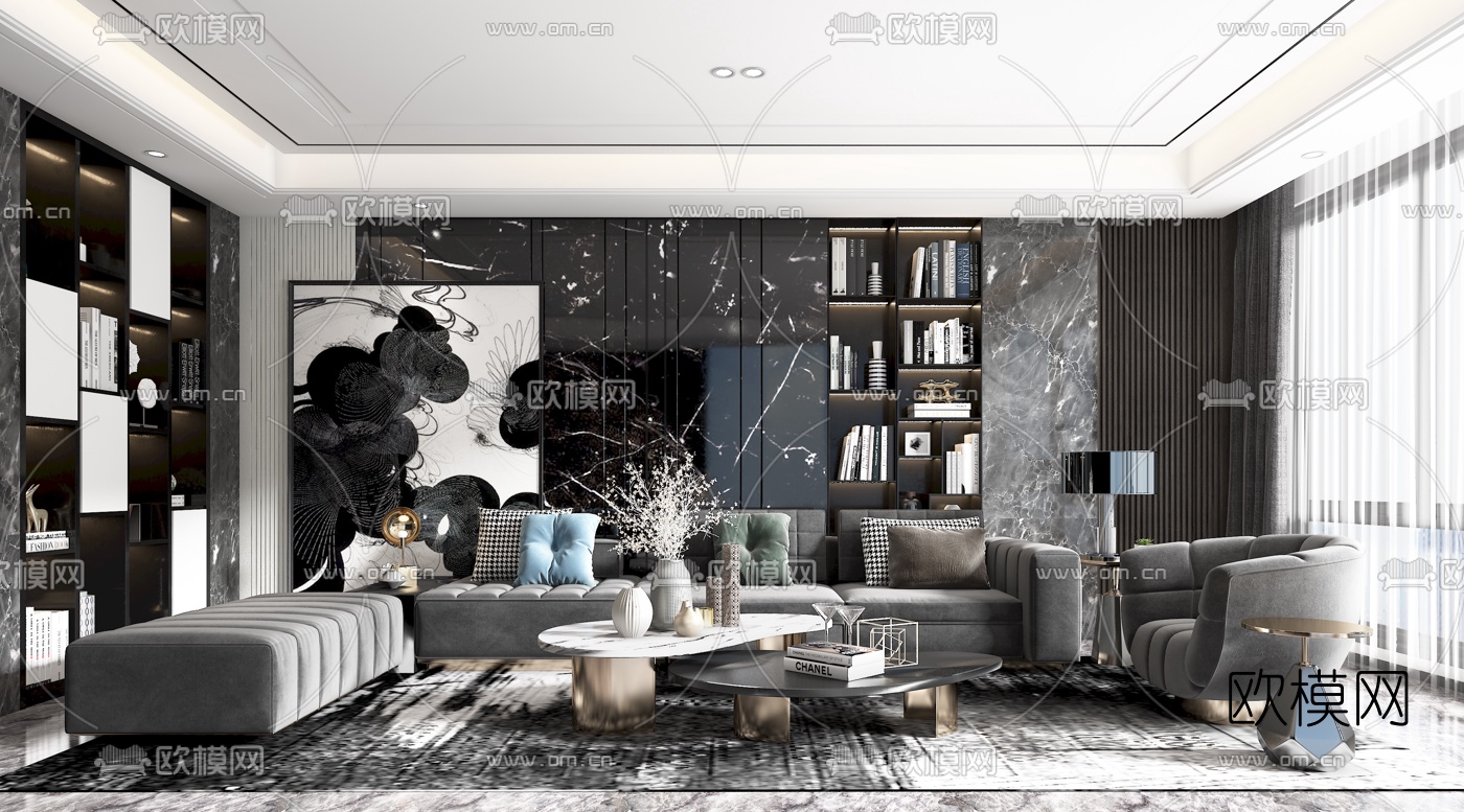 现代布艺沙发组合3d模型