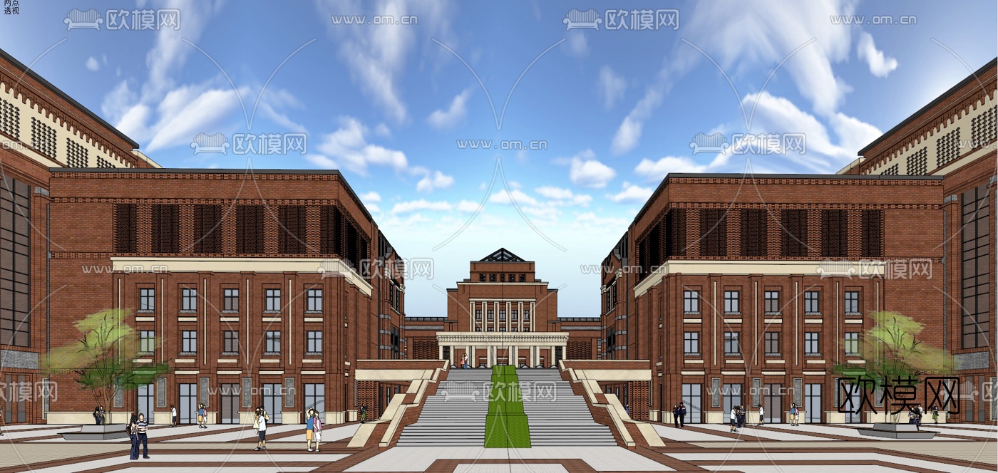 欧式大学学校规划su模型下载（渲染图6）