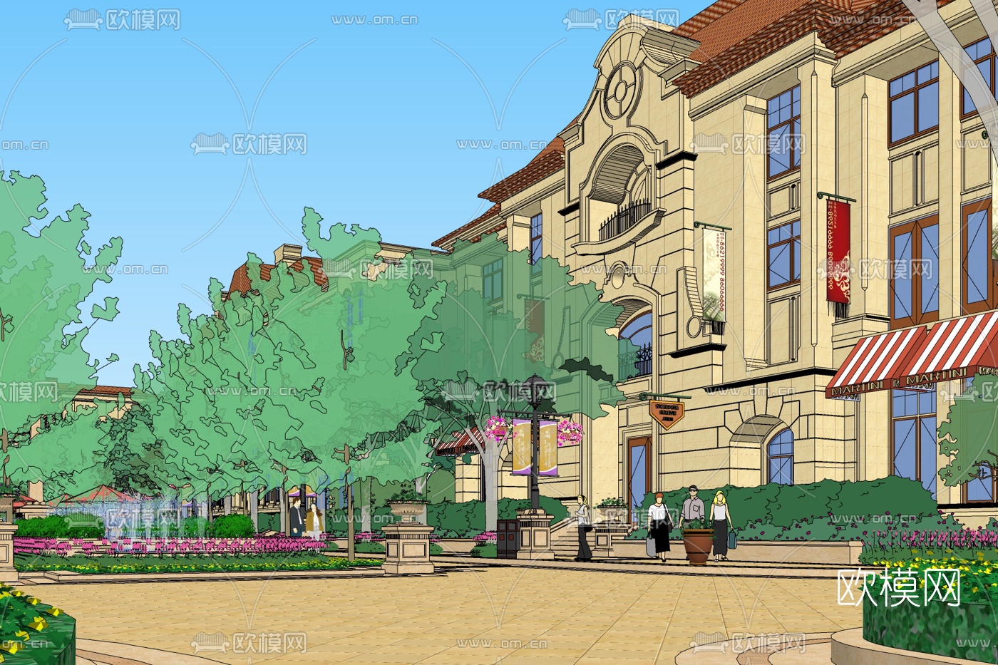 法式沿街商业建筑免费su模型