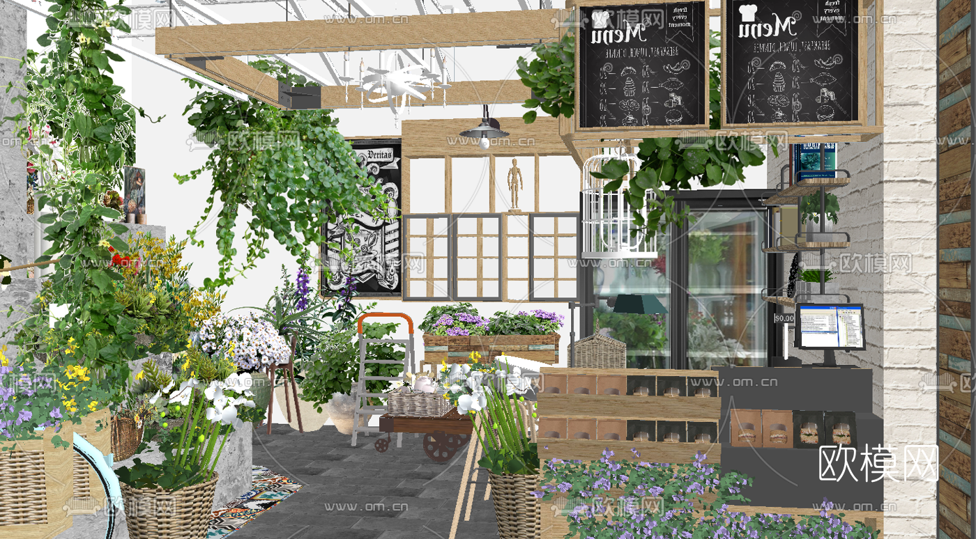 现代花店su模型