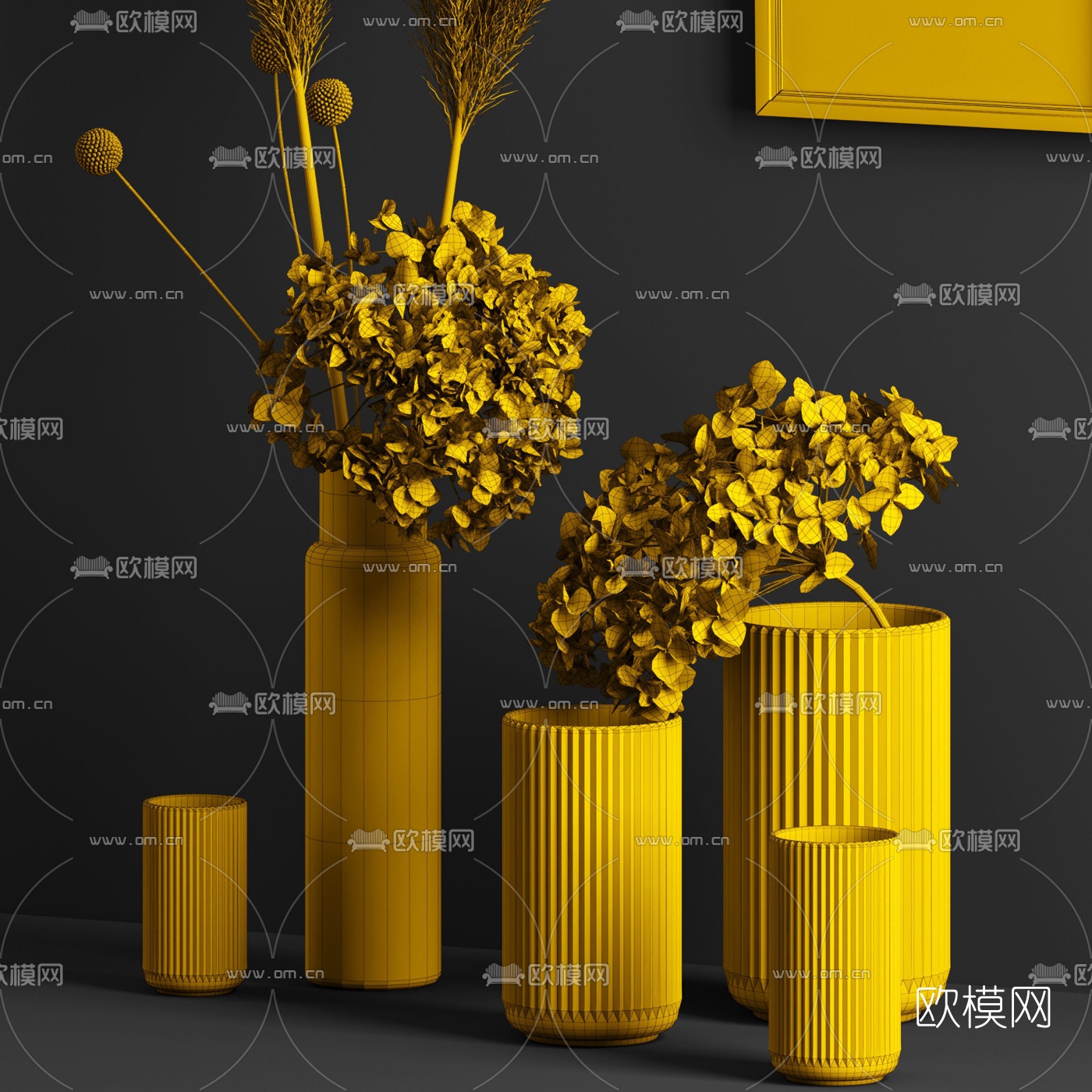 现代花瓶花卉挂画摆件3d模型