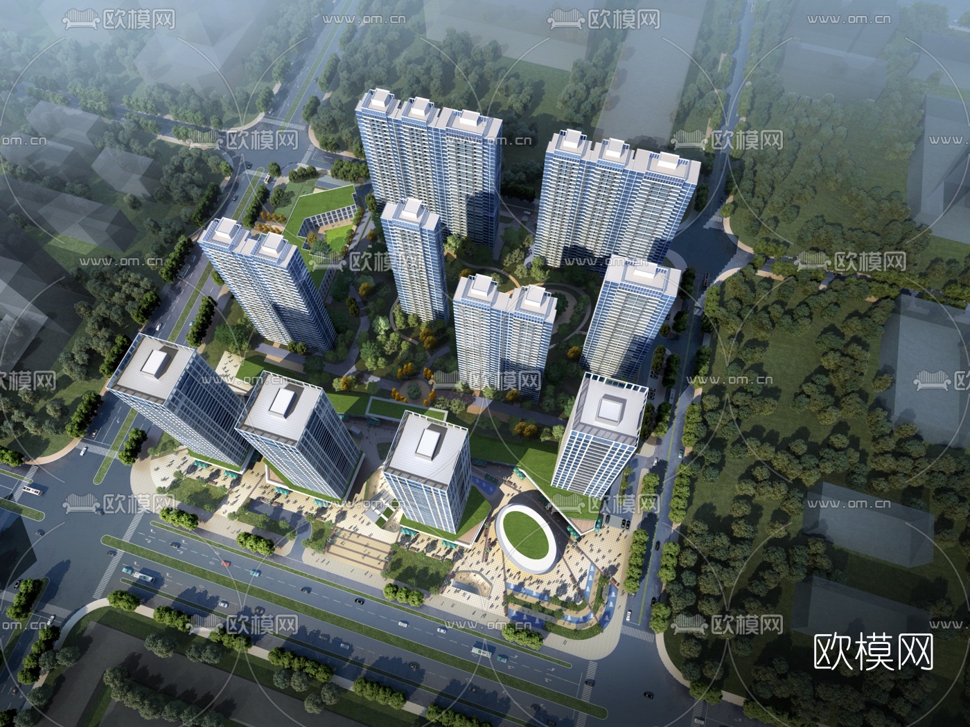 现代商住综合楼su模型下载（渲染图3）