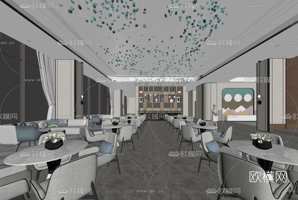新中式酒店餐厅su模型